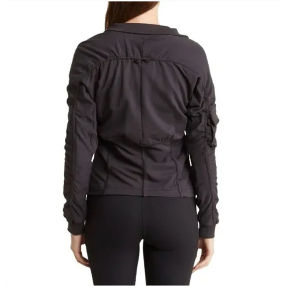 Free People Movement Women's Large Foundation Jacket Zip Up Black Cotton Pocket - Picture 7 of 17